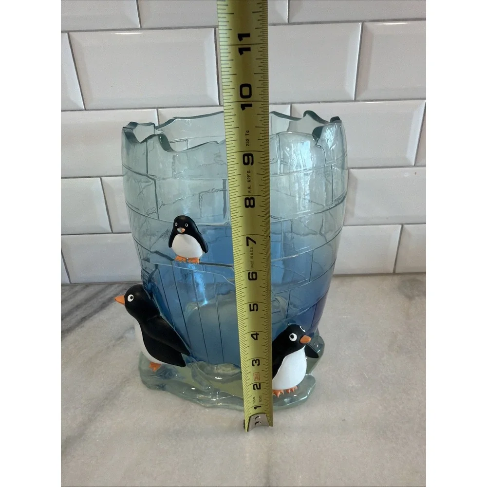 Vintage Heavy Acrylic Color mate Penguin/igloo Wastebasket cup toothbrush Holder